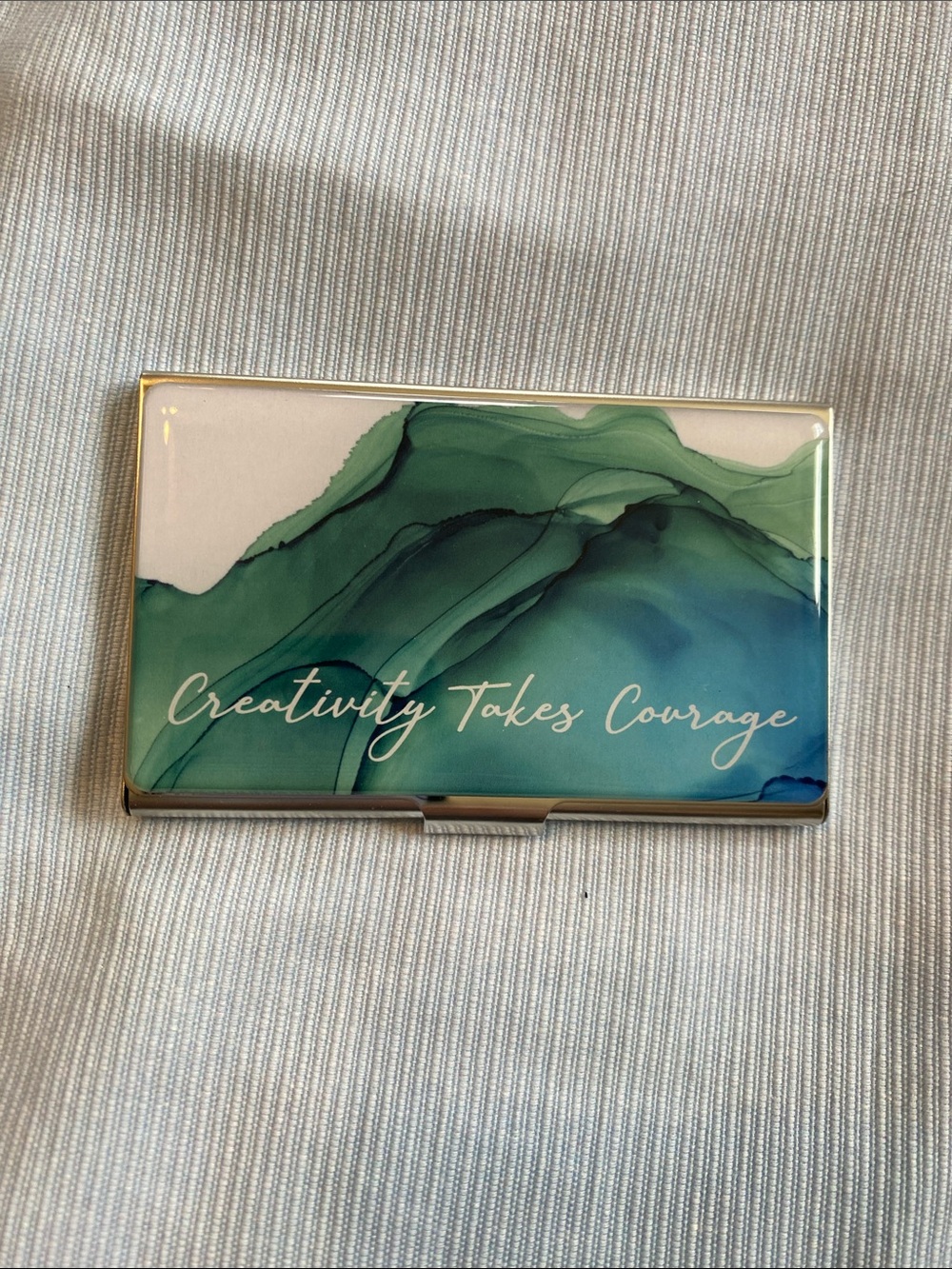 'Creativity Takes Courage' Green Ombre Card & Key Holder NIB
